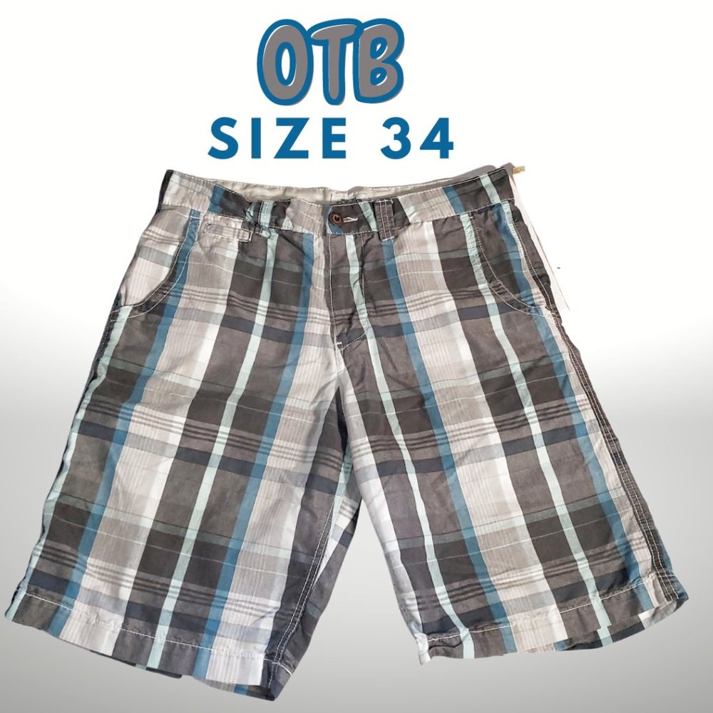 OTB Mens Blue Grey and White Plaid Shorts Size 34